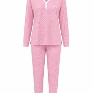 Pijama Feminino Longo Poá Rosa Plus Size