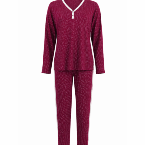 Pijama Feminino Longo Vinho Estampado Poá